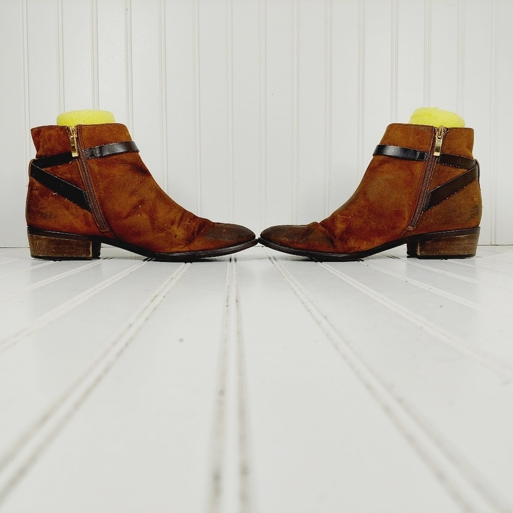 Franco Sarto Santos Brown Leather Boots With Buckle and Side Zip H361 - Picture 7 of 12